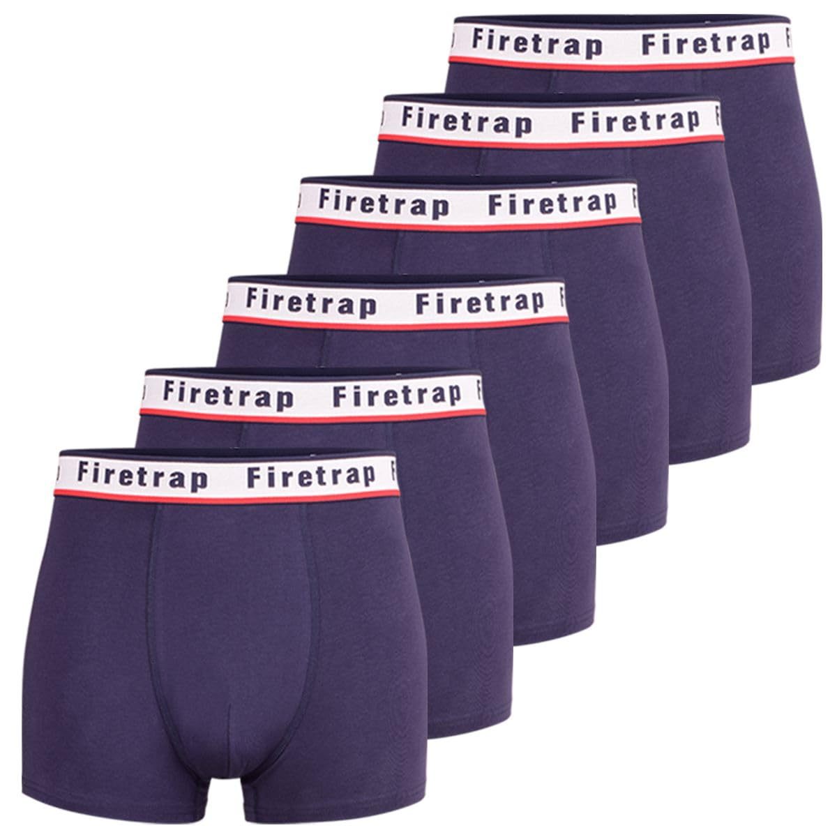 Firetrap Mens 6 Pack Designer Boxer Shorts, Underwear Gift Set Trunks Comfortable Stretch Cotton Plain Colours Mens Briefs All Blue S