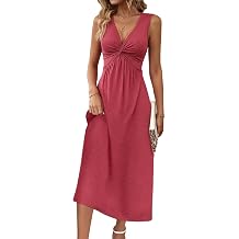 Women's V Neck Front Knotted Dresses Summer Sleeveless A Line Sundress Beach Party Vacasion Dress Outfits