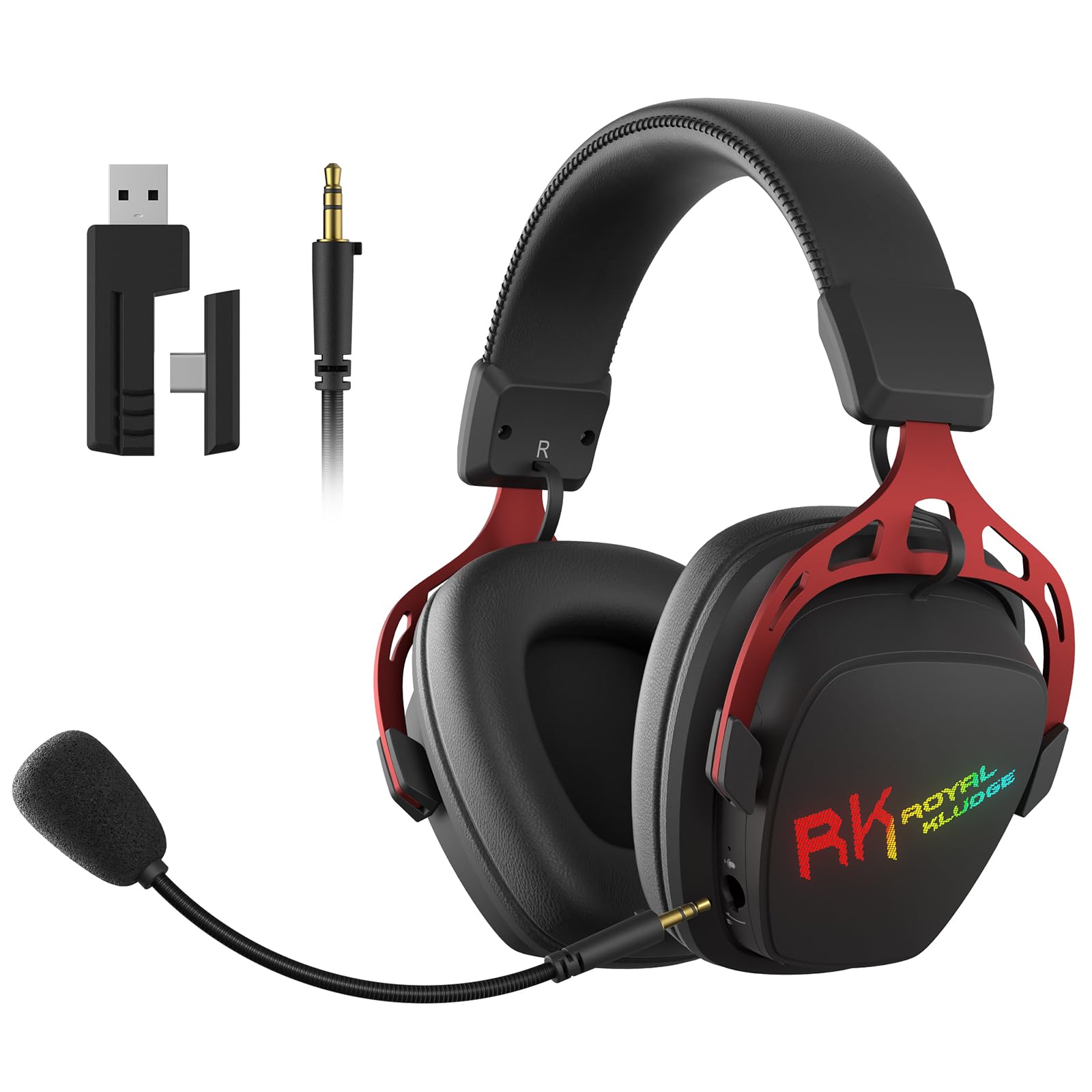RK ROYAL KLUDGE HG103 Wireless Gaming Headset for PS5/4, Xbox, PC, Switch, BT5.3/2.4G/3.5mm Wired RGB Over Ear Headphones with Noise Canceling Mic, 50mm Drivers, 7.1 Surround Sound for FPS Game - 2