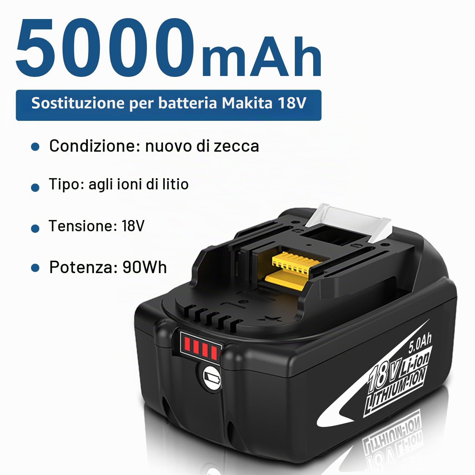 2 pezzi 5,0 Ah/5000mAh BL1860B compatibile per Makita Batteria BL1860B BL1850B BL1840B BL1830B BL1820 BL1815 BL1825 BL1835 BL1845 194205-3 194309-1 LXT-400 (Blu)