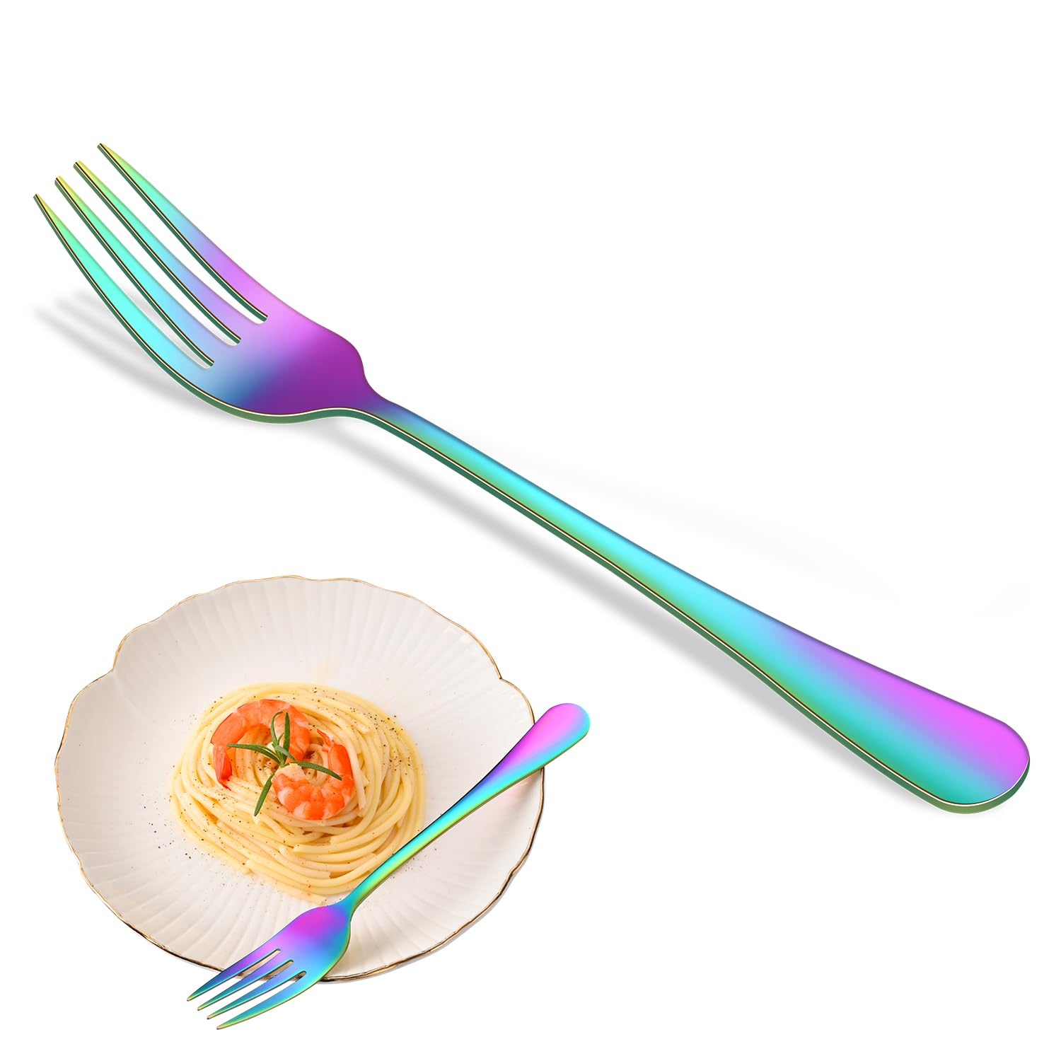 Rainbow Dinner Forks Set,8 PCs Colorful Stainless Steel Table Forks Set, Metal Silverware Forks For Kitchen