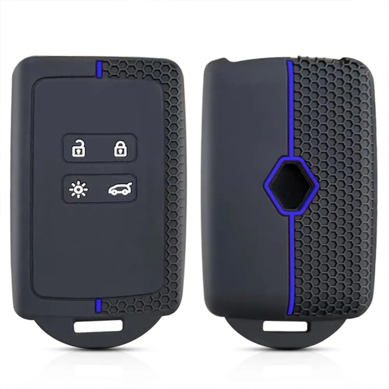 Renault Car Key Fob Cover for Clio, Megane, Koleos, Kadjar, Kangoo, Twingo, Talisman, Captur, Espace, Dacia Duster - TPU Silicone, 4 Button (Blue-line)