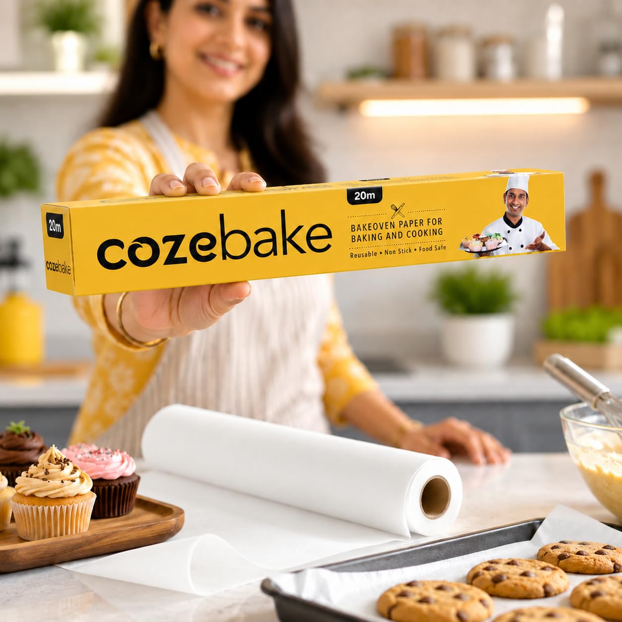 Coze Baking Paper 11 inch x 20 metres Roll Pack of 1, Oven & Microwave Safe Upto 240°C, No Added Wax or Coating, 100% Food Safe, FDA Approved Butter Paper, Parchment Paper for Baking Cake (Off-White)