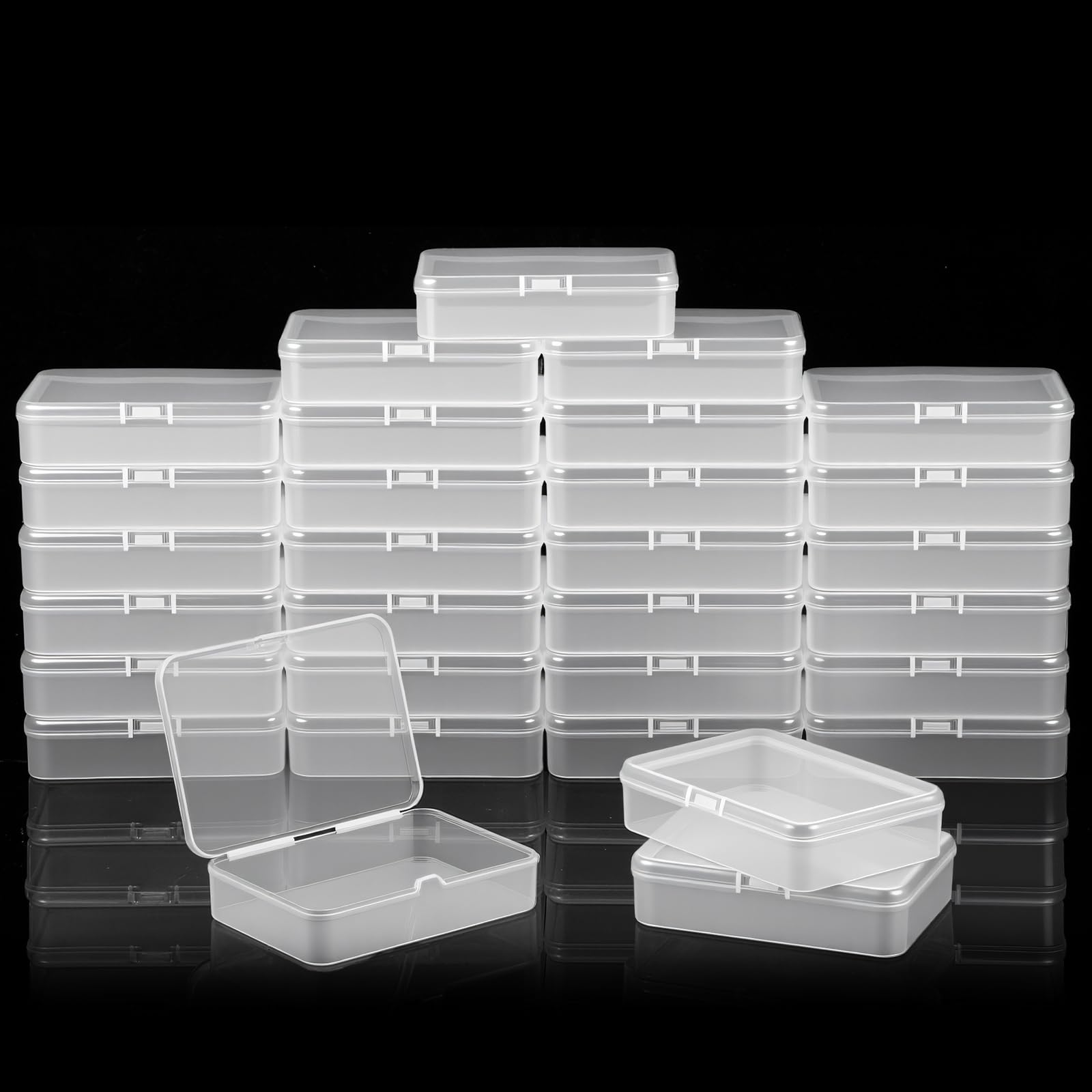 30 Pcs Clear Plastic Beads Storage Containers Box 4.1 x 3 x 1 InchSmall Clear Boxes with Hinged Lid Plastic Case Mini Square Arts Crafts Storage Organizers for Jewelry Beads Craft Supplies