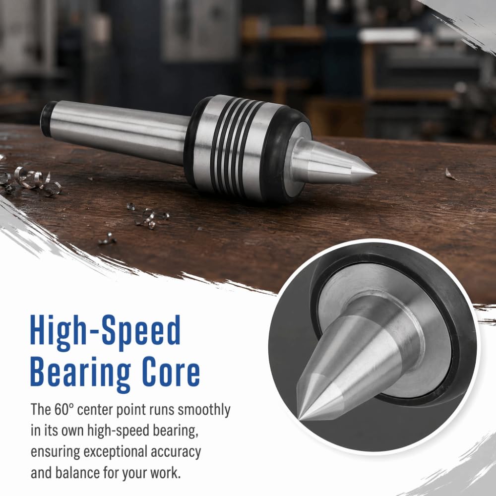 MT2 Live Center, 60 Degree Morse Taper Heat Treated Steel Live Center for Lathe CNC Work Woodworking