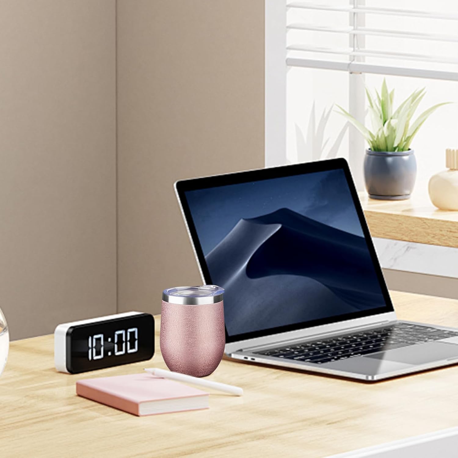 12 oz Insulated Wine Tumbler with Lid and Straw Double Wall Vacuum Insulated Wine Cup Stainless Steel Wine Tumbler Glasses for Coffee,Champaign,Office (Wrinkle Paint Rose Gold,1) - Image 6