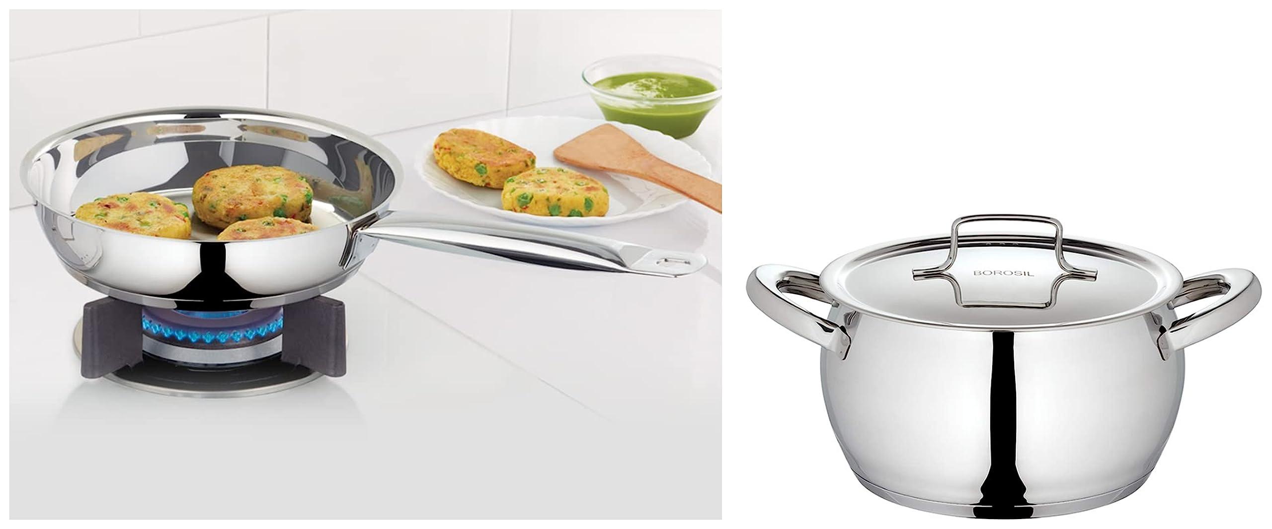 Borosil - CFFP24SS12 Fry Pan, Impact Bonded Tri-Ply Bottom, Silver CFHC18SS12 Handi Casserole with Lid, Impact Bonded Tri-Ply Bottom, 2.9 L, Silver (B0C99MXFWK) Amazon Price History, Amazon Price Tracker