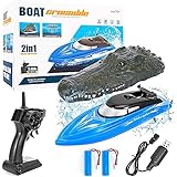 2 in 1 RC Boat for Kids and Adults, Acekid 2.4GHz 10km/H Electric Racing Boat with Two Turbo...