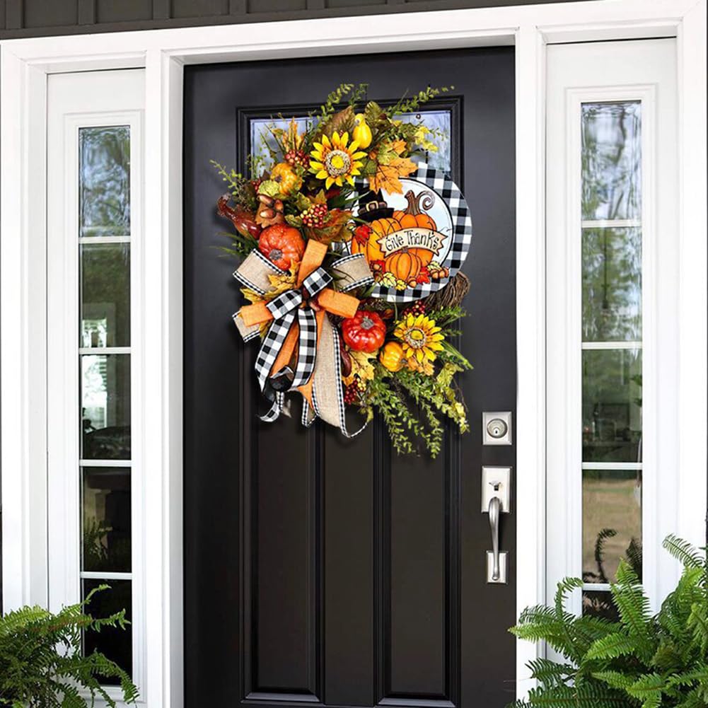 40 cm Herbstkranz for Haustür-Dekoration, Herbst-Ahornblatt-Kürbis-Beeren-Girlande, künstlicher Blumenkranz, Herbstkranz for Thanksgiving, Innen-Kamin-Fenster-Dekoration