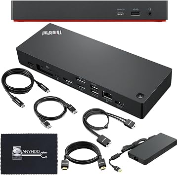 40B00300US Lenovo Docking Station USB C Bundle - , Supports 4K Display, Thunderbolt 4 Dock with 300W Adapter, Anyhdd HDMI, DisplayPort, Thunderbolt Cables & Cloth