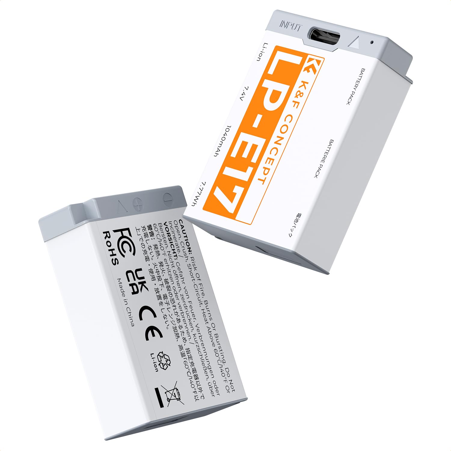 K&F CONCEPT LP-E17 Batería 1040mAh con Conector USB-C 2 Baterías Compatible con Canon EOS R50 R8 RP R10 R100,M6 II M5 M3 77D T6i 750D T6s 760D T7i 800D T8i 850D
