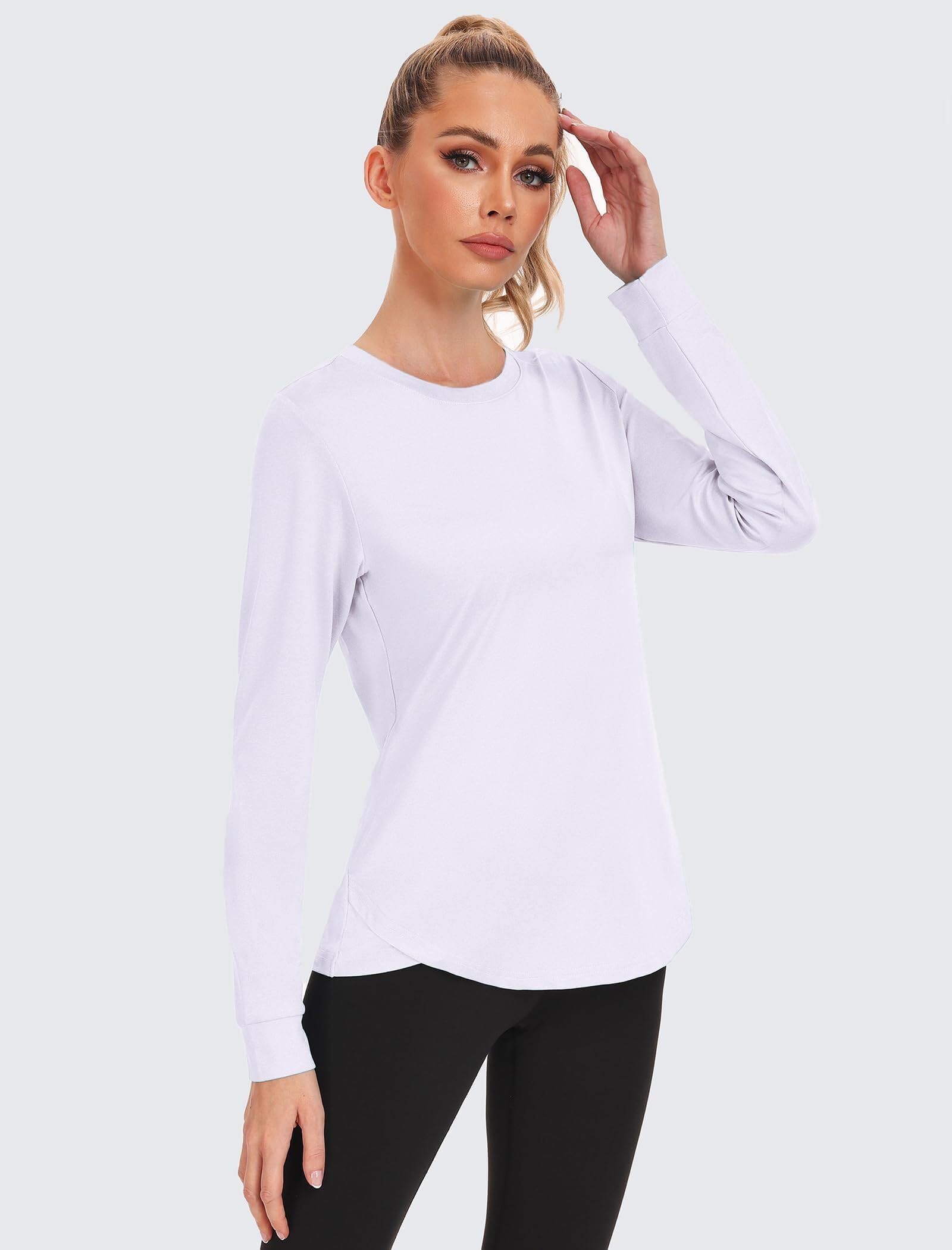 Vantor Damskie koszulki na siłownię T-shirt sportowy z długim rękawem UPF 50+ Ochrona UV Top do jogi do biegania Topy z okrągłym dekoltem Luźny krój do ćwiczeń