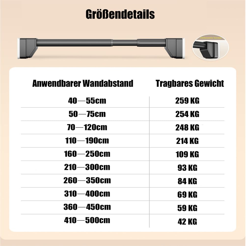 Teleskopstange 40-490cm, Gardinenstange ohne Bohren, Spannstange zum Klemmen, Ø33mm Edelstahl Vorhangstange Klemmstange, Duschvorhangstange für Wohnzimmer Badezimmer,Stainless Steel,70ㅡ120cm