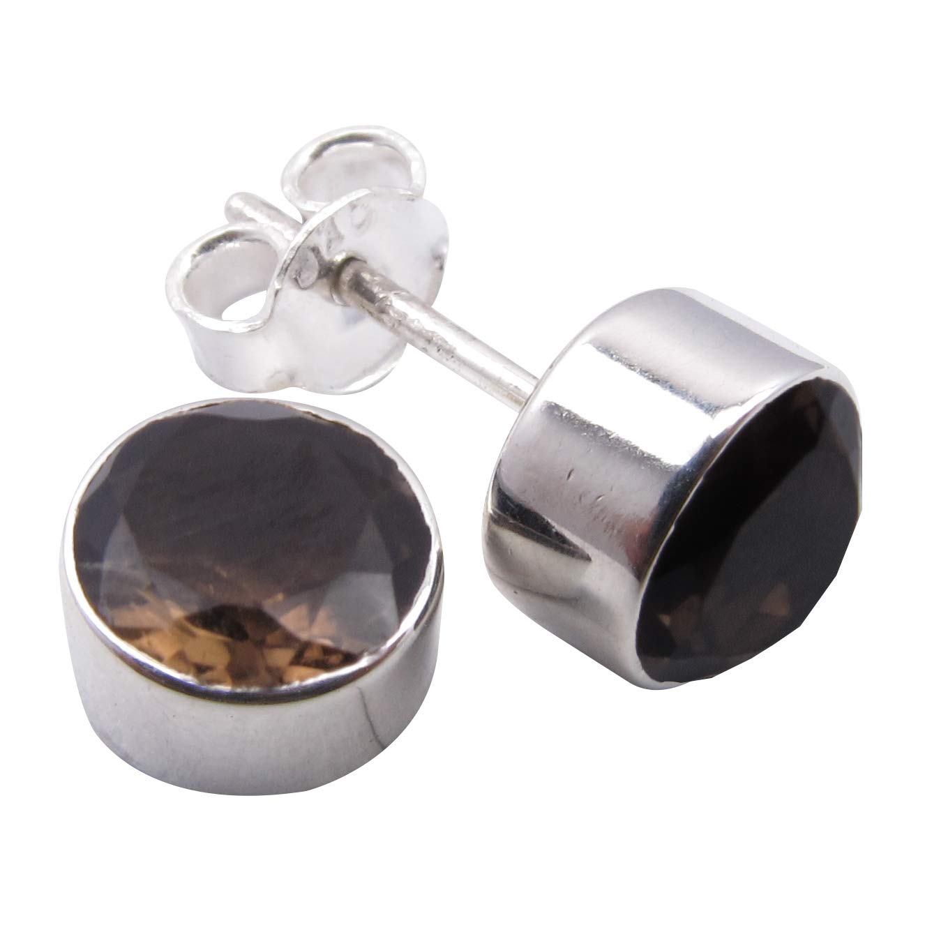 SilverStarJewel Sterling Silver Smoky Quartz Stud Post Earrings 0.3" Stone Jewelry