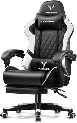 EXRACING Silla ergonómica para videojuegos, silla de computadora con reposapiés y soporte lumbar, silla de oficina de cuero con respaldo alto