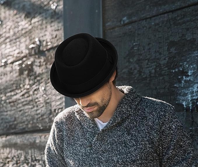 Cappello classico anni '20 in pura lana roll-brrim pork- Pie Fedora-Hat uomo donna – cappello da chiesa a tesa corta schiacciabile