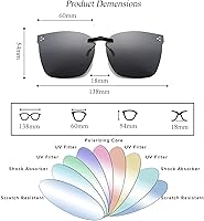 Vista 2 de Gafas de sol polarizadas con clip de gran tamaño, protección UV, ajuste compacto, lentes de sol que no se deslizan sobre gafas graduadas