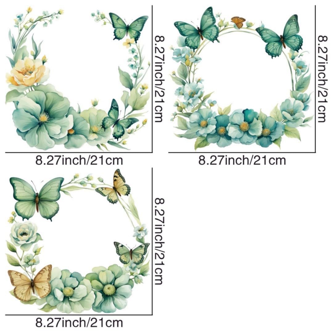 Teal Green Butterfly Flowers Iron Transfer Patch Heat Transfer Sticker Vinyl Design Iron Applique T-Shirt Clothing DIY Craft Applique Clothing Decoration (P3)
