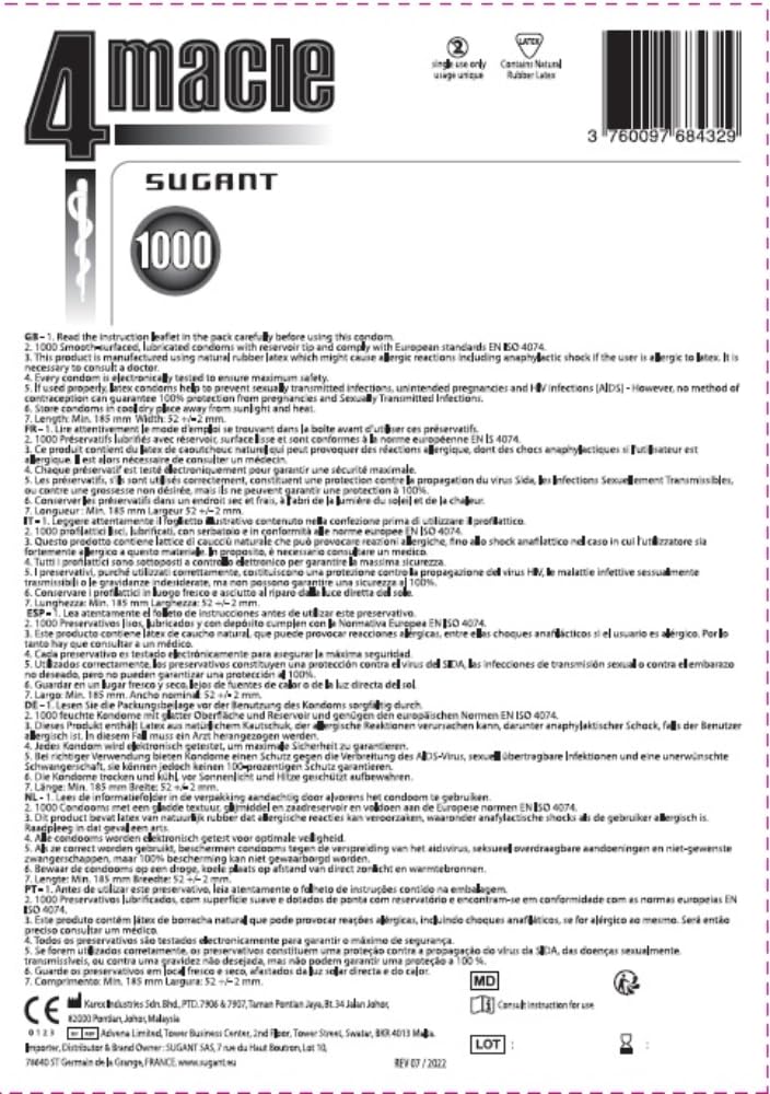 Bulk - 1000 preservativi in lattice di gomma naturale - EN ISO 4074 - CE 0123