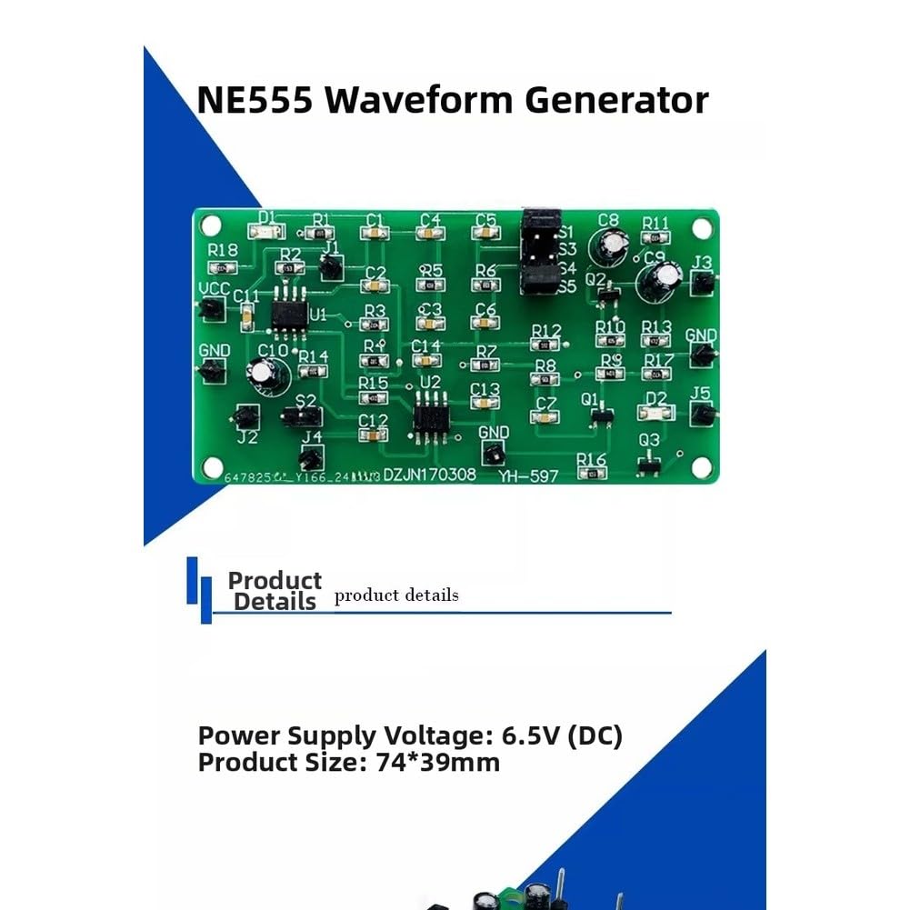 NE555 Kit di saldatura fai da te a forma d'onda, circuito di formazione elettronica, 7,4 x 3,9 cm, PCB verde, 6,5 V