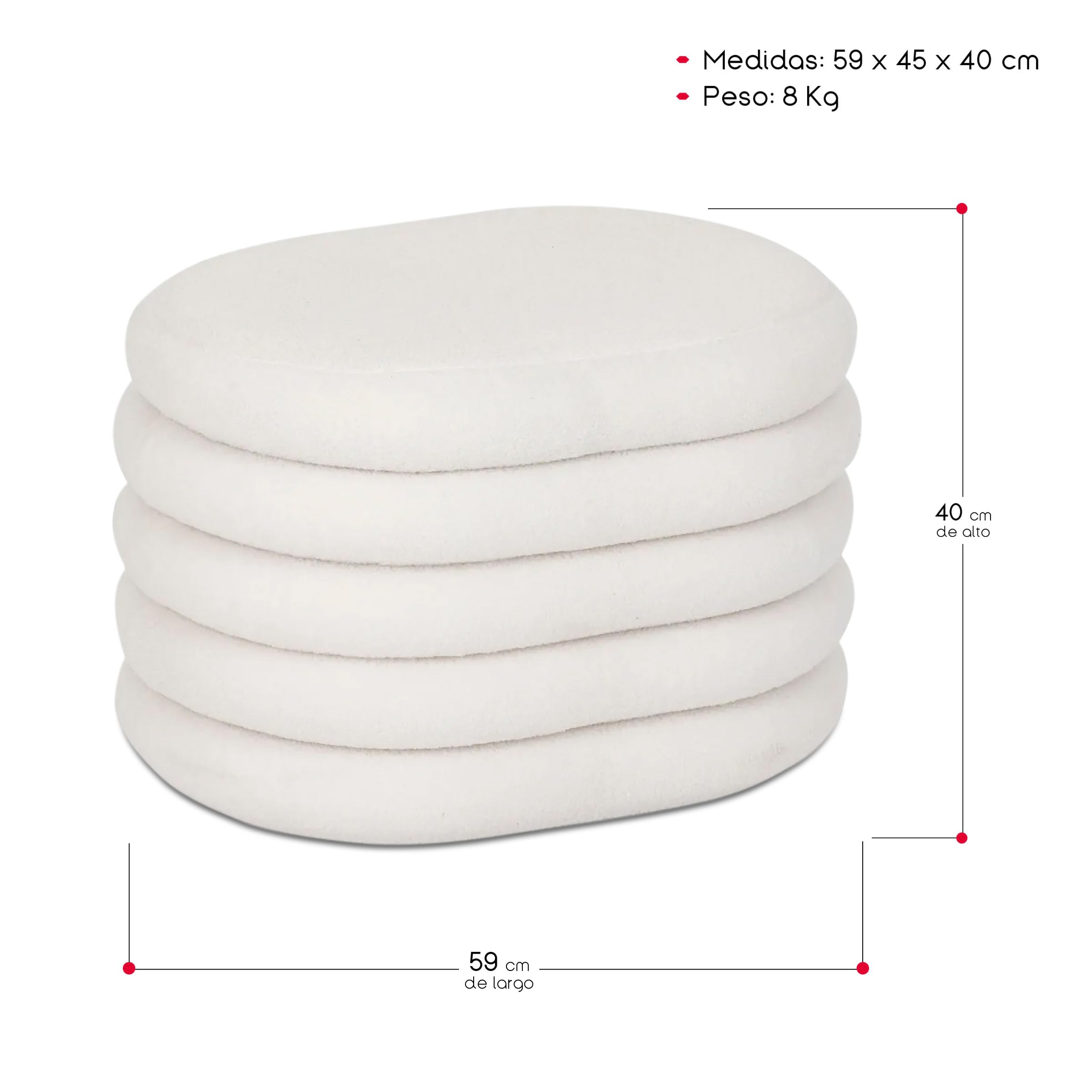 TIENDA EURASIA – Puff Banco Borrego | Material Estructura Pino, Panel de Contrachapado y Material del Acolchado Espuma de Poliuretano (PU) Tapa Abatible para Almacenaje | Medidas 59x45x40 cm | Blanco