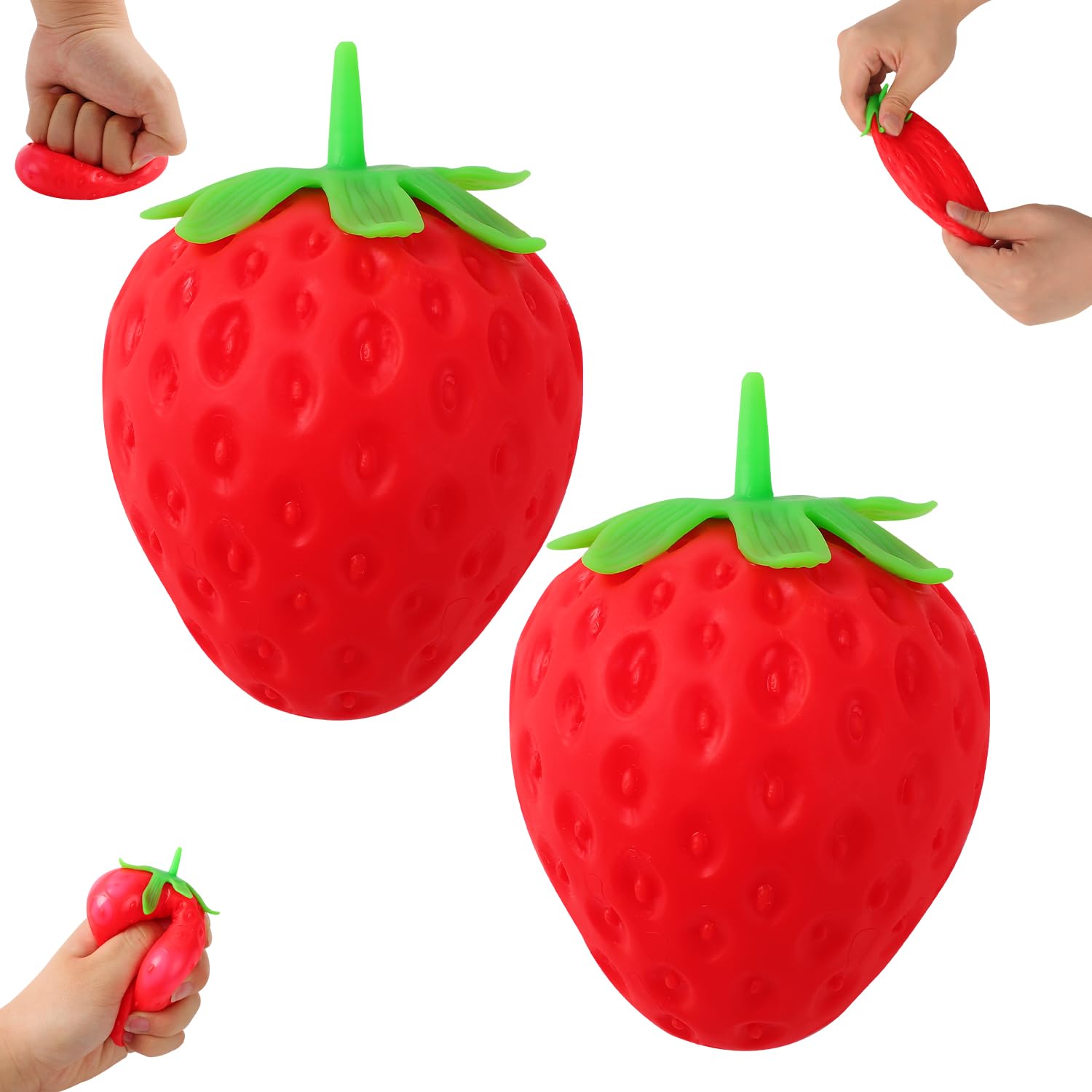 Photo 1 of 2PCS Squeezable Strawberry Toy, Realistic Slow Rise Pressure Relief Toy, Soft Squishy Party Favor for Adults