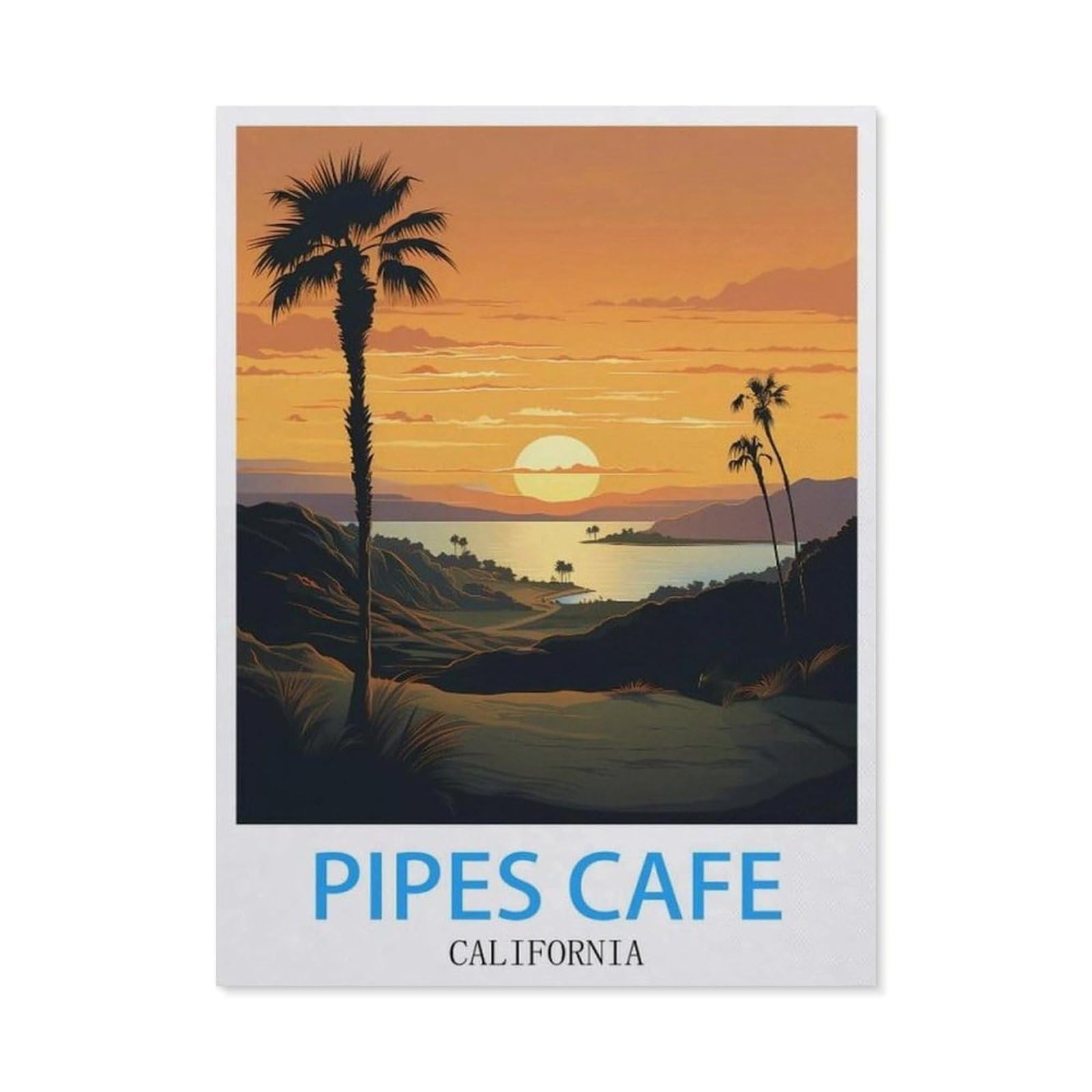 BEAYODKP Full Diamond 5D DIY Diamond Painting，Pipes Cafe California Vintage Travel Poster，3D Diamond Embroidery Cross Stitch Mosaic Needle Works（30 x 40 cm/11.81 x 15.74 inches）-BX54