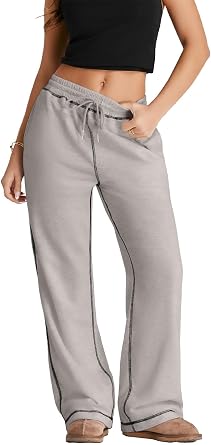 Herseas High Waisted Sweatpants for Women 2025 Fall Wide Leg Contrast Stitching Drawstring Loose Lounge Jogging Pants