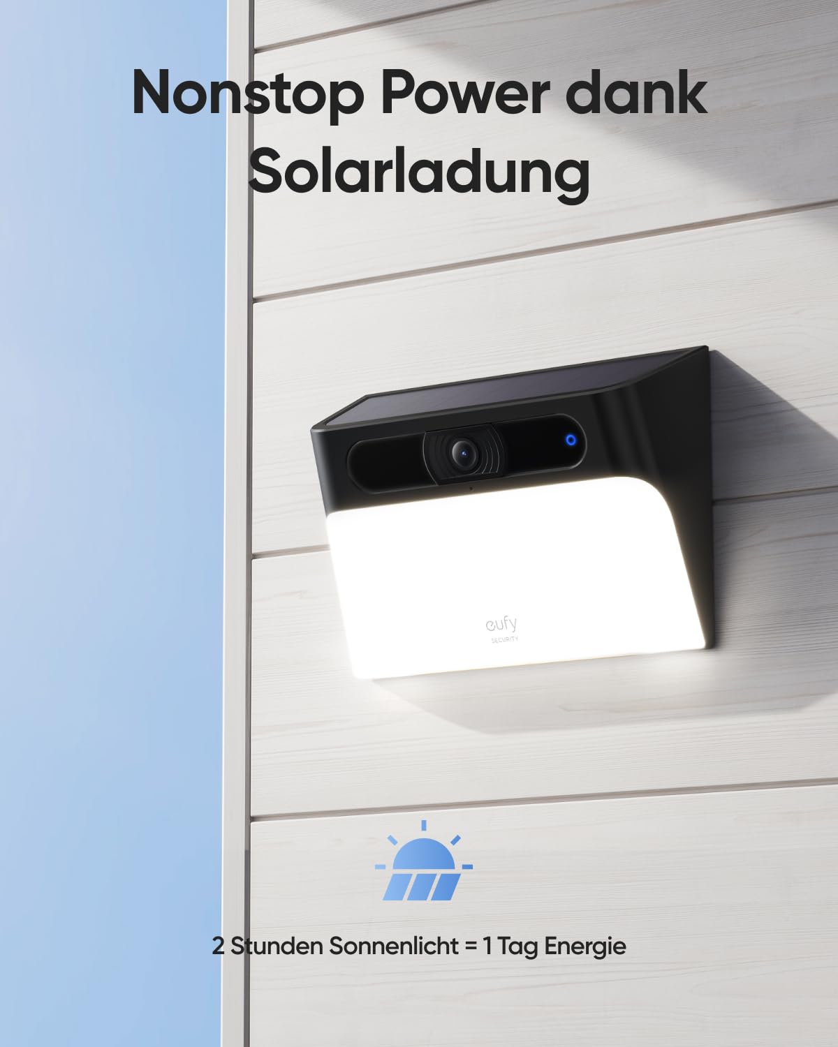 eufy Solar Wall Light Cam S120, Außenleuchte mit Kamera, KI-Erkennung | nachhaltige Stromversorgung, bewegungsaktiviertes Licht, wasserdicht, Spotlight, ohne Gebühren