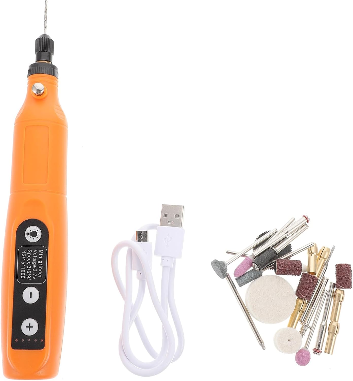 USB Rechargeable Mini Polishing Rotary Tool with Lamp Cordless Compact Electric Grinder for DIY Crafts and Home Use and Portable Orange Handheld Kit