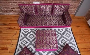arabicsofa Premium Pink Sofa Set, Floor Cushions, Floor Seating Sofa, Moroccan Sofas, Arabic Majlis, Garden Sofas, Traditional Patterned Sofa Sofa + Ottoman
