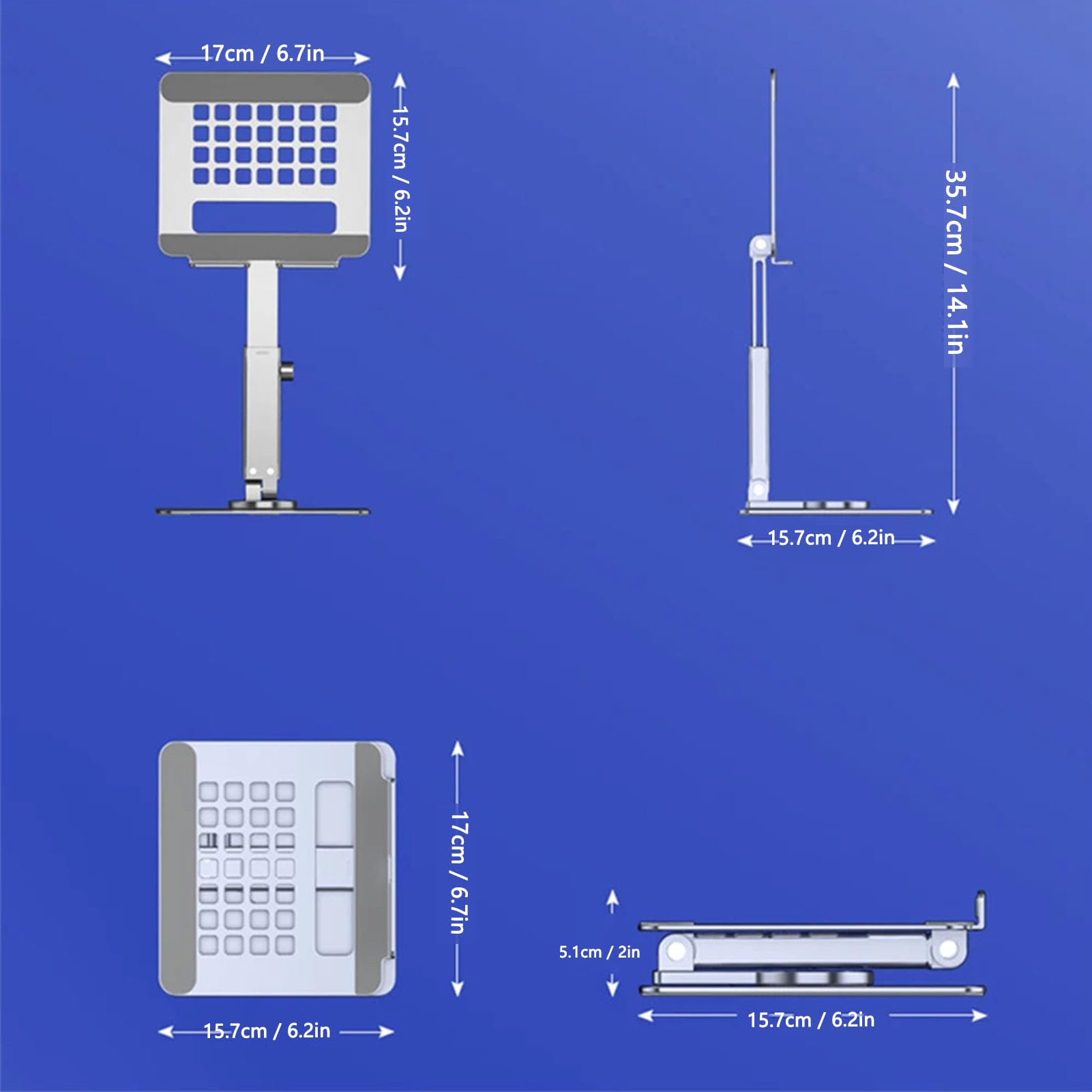 Supporto per laptop regolabile per scrivania, supporto per laptop in alluminio per scrivania pieghevole, supporto ergonomico per laptop compatibile con supporto per tablet laptop