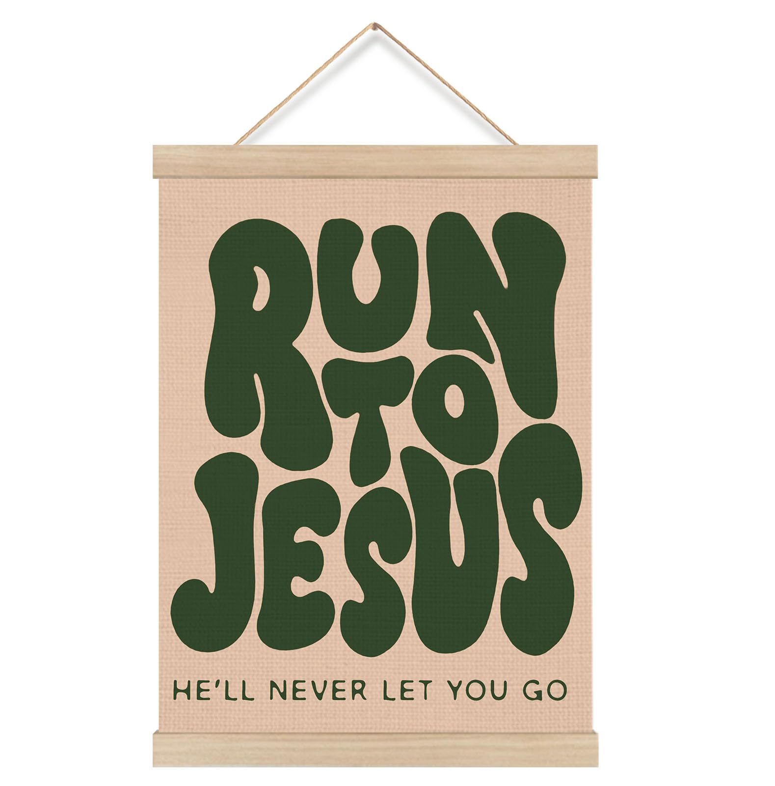 KRHFG Retro Green Christian Wall Art Poster Framed, Bible Verse Decor, Run to Jesus Religious Scripture Hanging Canvas Prints Wall Decor for Home