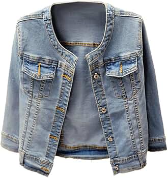 Denim Jackets Trendy XU Washed Three Quarter Sleeve Stretch