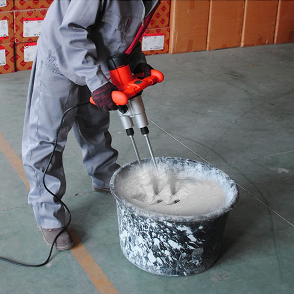 Mezclador de Cemento portátil eléctrico, Mezclador de Taladro de hormigón de Mano con Varilla Doble para Mezclar lechada, Pintura, Barro, Yeso, mortero de Capa Fina, lechada y Yeso