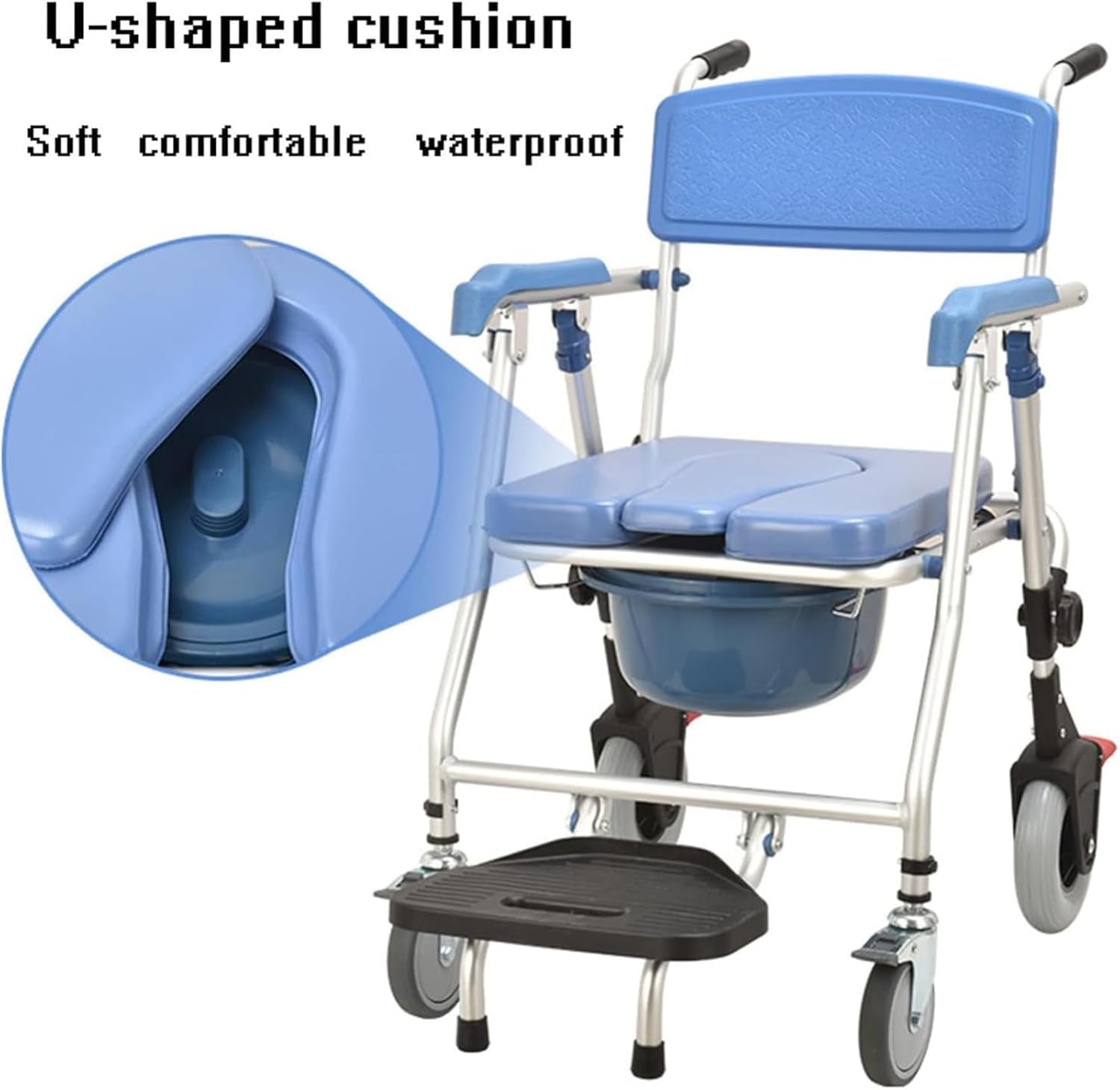 Sedia Comoda WC per Anziani con Rotelle, Sedia WC per Disabili Pieghevole, Sedia per Doccia Disabili, Sedia a Rotelle con Braccioli Poggiapiedi per Anziani, Portata 150 kg