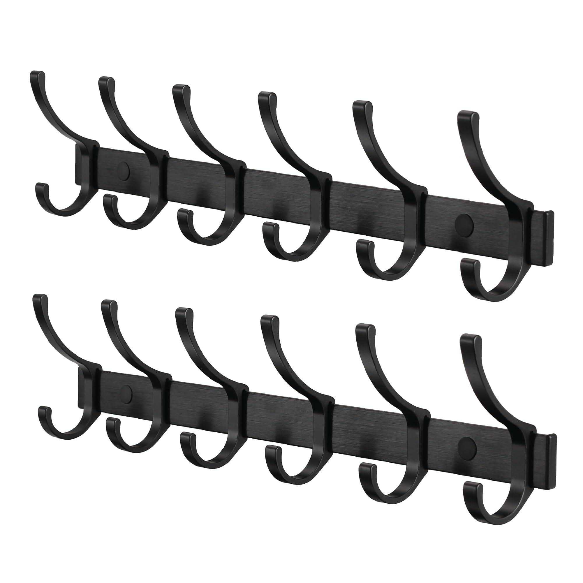 HOMENOVA Coat Rack Wall Mounted - 6 Double Hooks, Heavy Duty, Aeropace Grade Aluminum Alloy, Metal Coat Hook Hanger Entryway Bathroom (Brushed Black