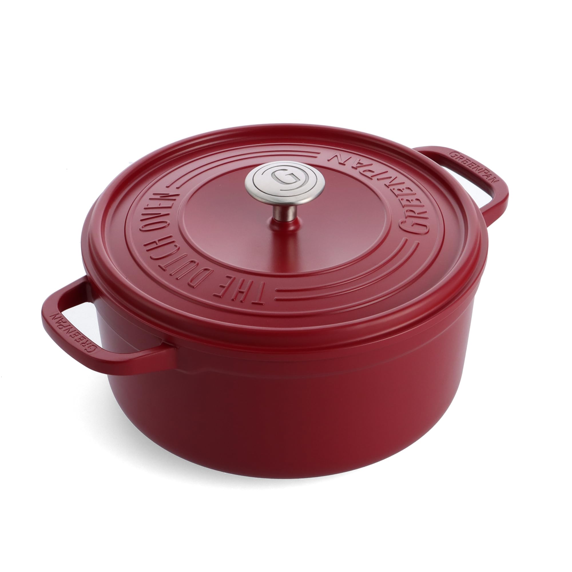 Greenpan Red Featherweights Healthy Ceramic Non-Stick Dutch Oven, 22 Cm/3 Litre, Cast Iron Casserole Dish With Lid, Pfas-Free, Induction, Oven Safe,