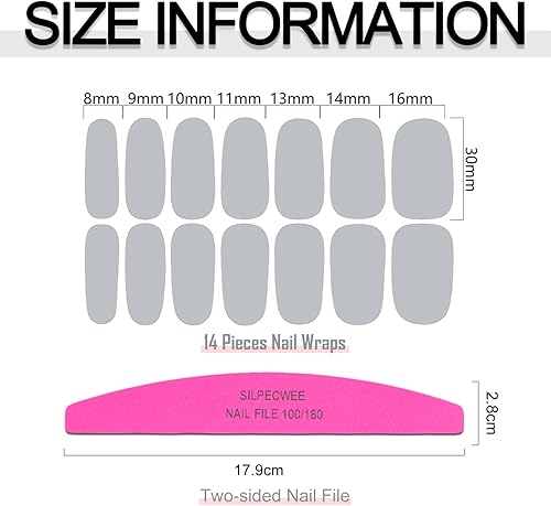 Miniatura 6 de SILPECWEE 16 hojas de envolturas de uñas grises de color sólido para pegar en tiras de esmalte de uñas, tiras de uñas de gel, calcomanías de esmalte