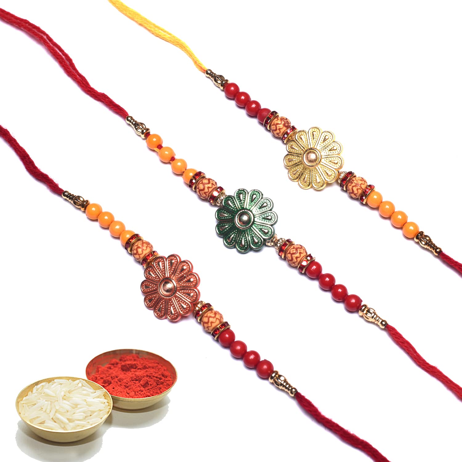 MADRONE NATURALS Designer Rakhi For Brother Rakhi With roli and Chawal Pack of 3