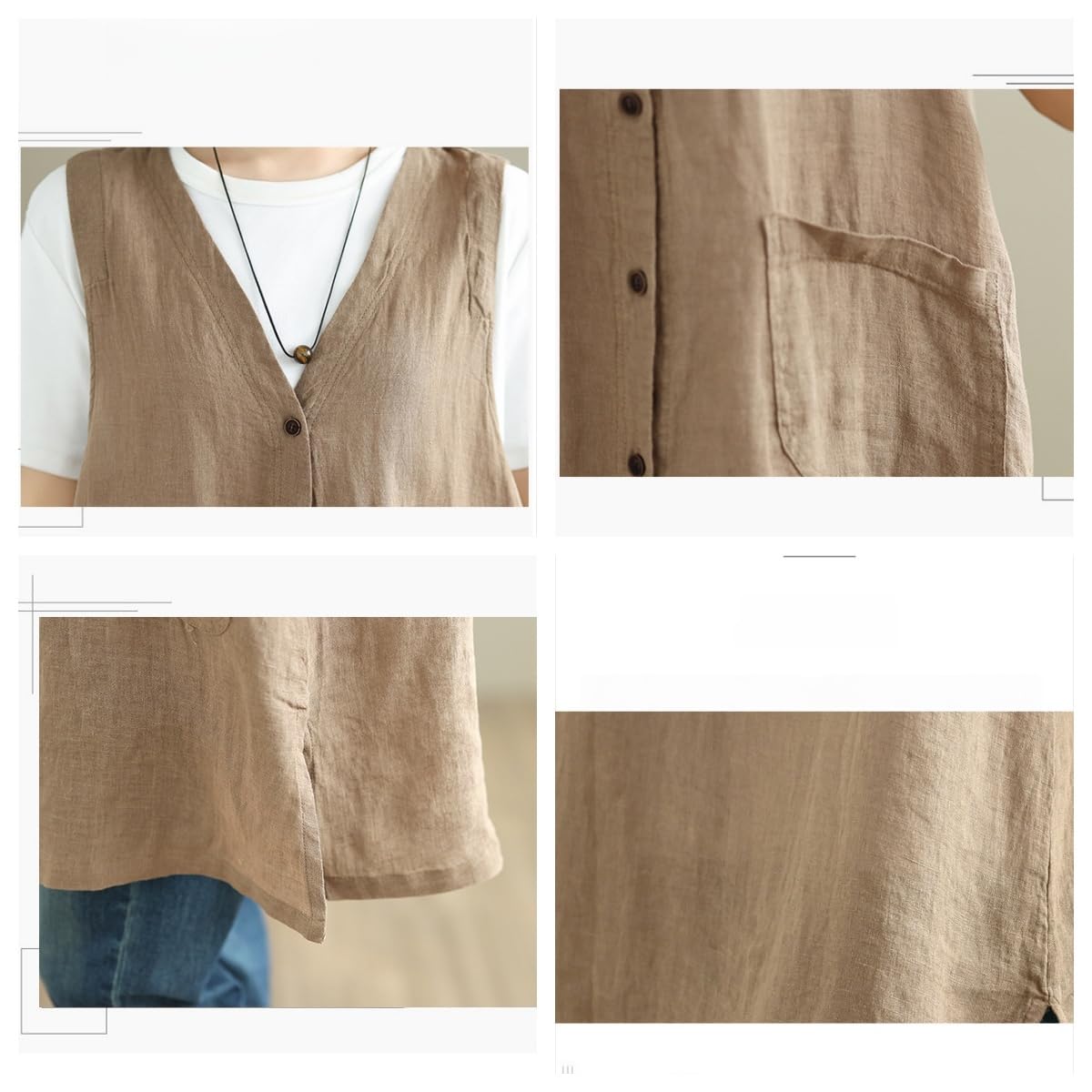 Chaleco Vestir Mujer Chaleco Largo De Lino Para Mujer Chaqueta Tipo Blazer Ligera Sin Mangas De Verano Chaleco Ligero Con Cuello En V Y Botones Gabardina Informal De Trabajo Chaleco Largo De Lino Co