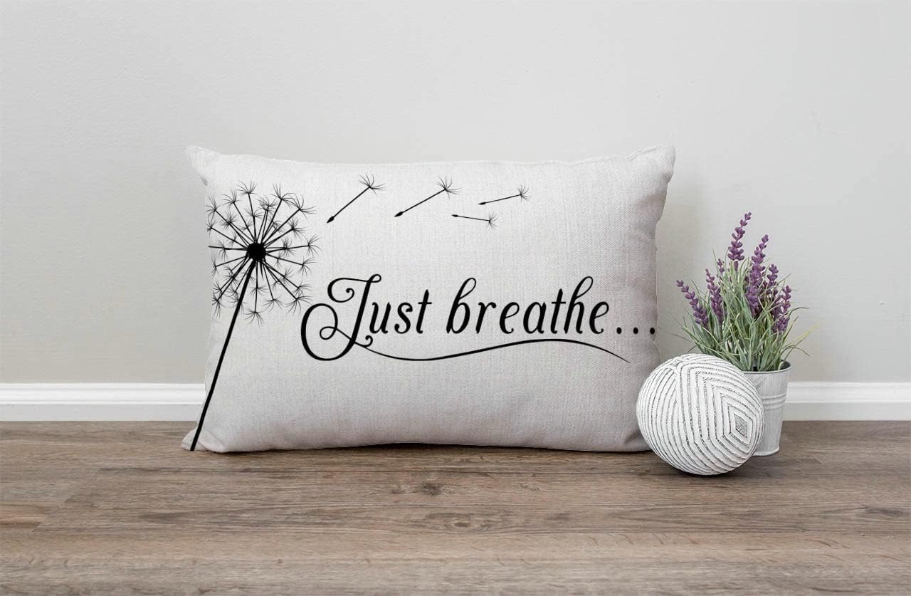 Solekla Farmhouse Pillow Covers with Just Breathe Quotes 12" x 20" Lumbar Pillow Covers Home Decorative Cotton Linen Cushion Case for Sofa Couch Housewarming Family Room Décor - Image 4