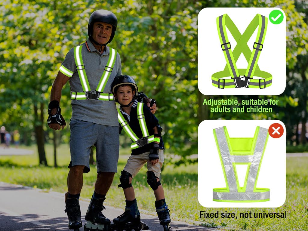 Gilet Catarifrangente Regolabile ad Alta Visibilità con Braccialetti Riflettenti, per Corsa Ciclismo Attività all'Aperto