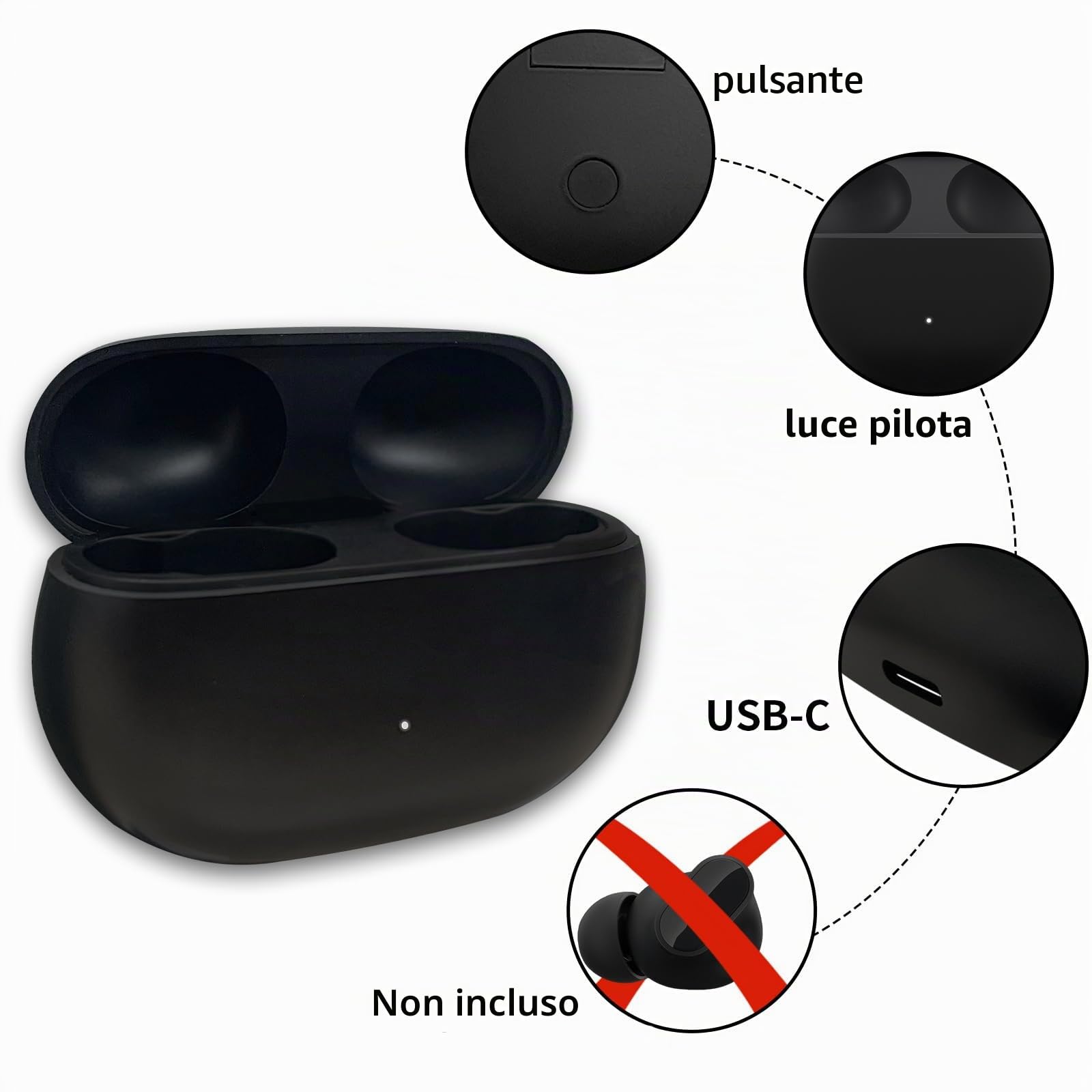 Custodia di ricarica di ricambio compatibile con Beats Studio Buds/Buds +, custodia di ricambio per stazione di ricarica con pulsante di sincronizzazione Bluetooth e 660 mAh