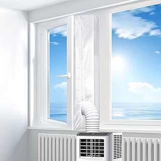 Portable Air Conditioner Window Seal Kit, 400CM (157'') AC Casement , Hot Air Stop Air Exchange Guards with Zip and Adhesive Fastener Works with Tumble Dryer, Keep House Cool