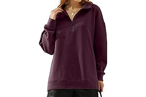 [doublju] DOUBLJU Hoodie Women Basic Casual Loose Pullover Long Sleeve Half Zip...