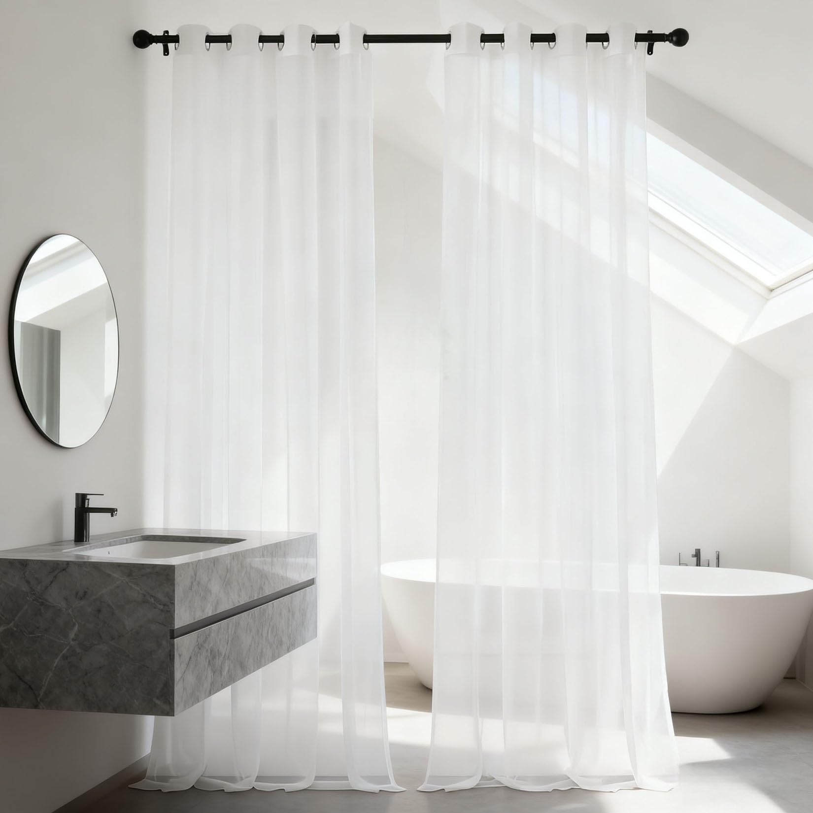 Rideau voilage 220x130 semi-transparent blanc vintage à oeillets de salon