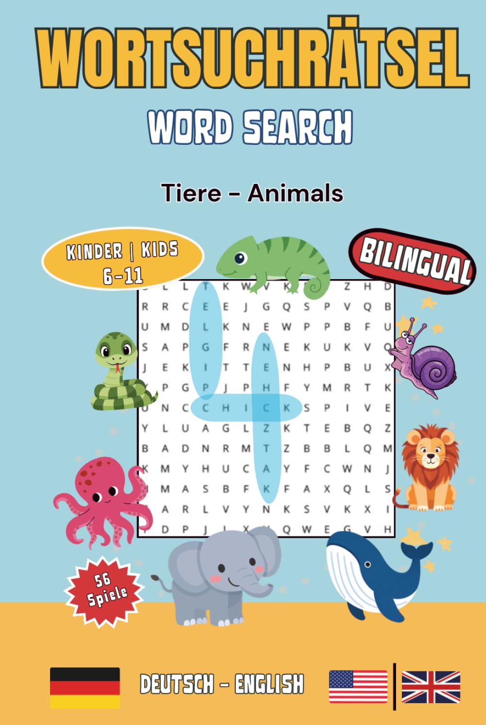 Wörtersuchrätsel Deutsch-Englisch: Tiere: 56 zweisprachige Rätsel für Kinder von 6–11 Jahren | Vom Bauernhof bis zum Ozean — Tiere entdecken auf ... Bilinguales Rätselbuch für neugierige Kinder