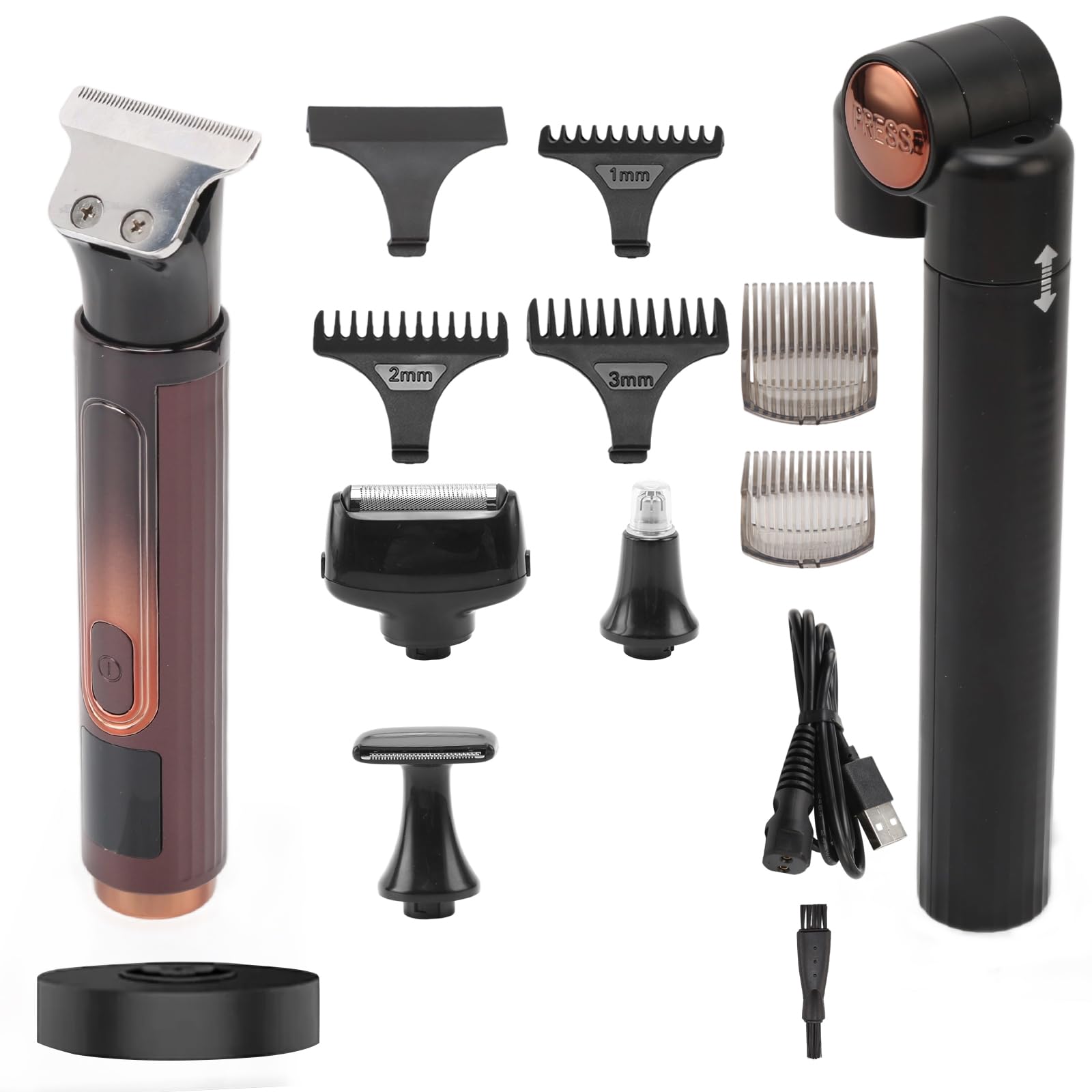 Rasoio elettrico da uomo, 4 in 1, kit per la cura del corpo, con manico di prolunga regolabile, impermeabile, senza fili, USB, per la cura del corpo privato, barba, schiena, naso