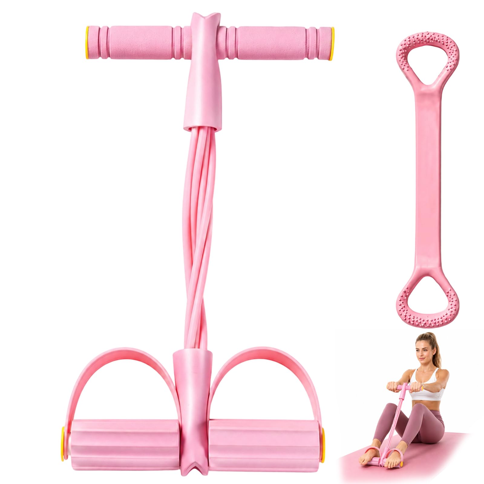 2PCS Pedal Resistance Bands With Handle, Multifunction Pedal Resistance Band for Home Fitness and Travel Workouts, Portable Exercise Equipment with Pink Six-Tube Pedal